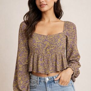 Abound Womens Paisley Square Neck Girly Peplum Style Top, Size Small